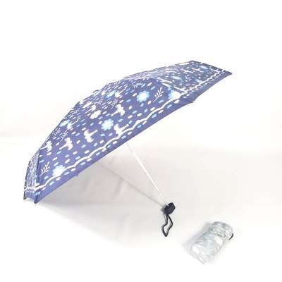 plain flower 19 inch 6 ribs anti-uv vinyl 5 folding mini micro cheap rain umbrella  with black uv