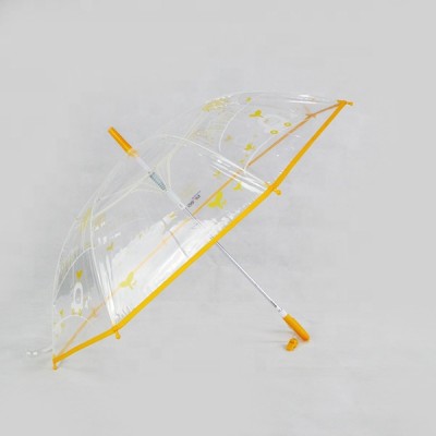 Dome Shape Silk Screen Printing Clear POE  Transparent  Straight Umbrella with whistle