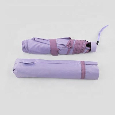 manual open purple sunny and rainy  fold umbrella coating PU with strong frame