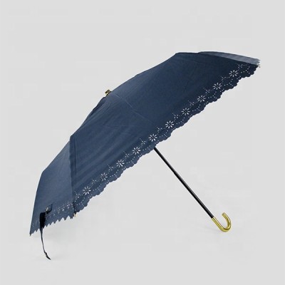 High Quality Luxury Manual Black Aluminum Fold Umbrellas For Sunny and Rainy Umbrella Coated UV