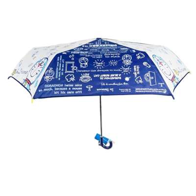 Custom logo cute rain umbrellas with Doraemon  prints high quality kid umbrella  with fan